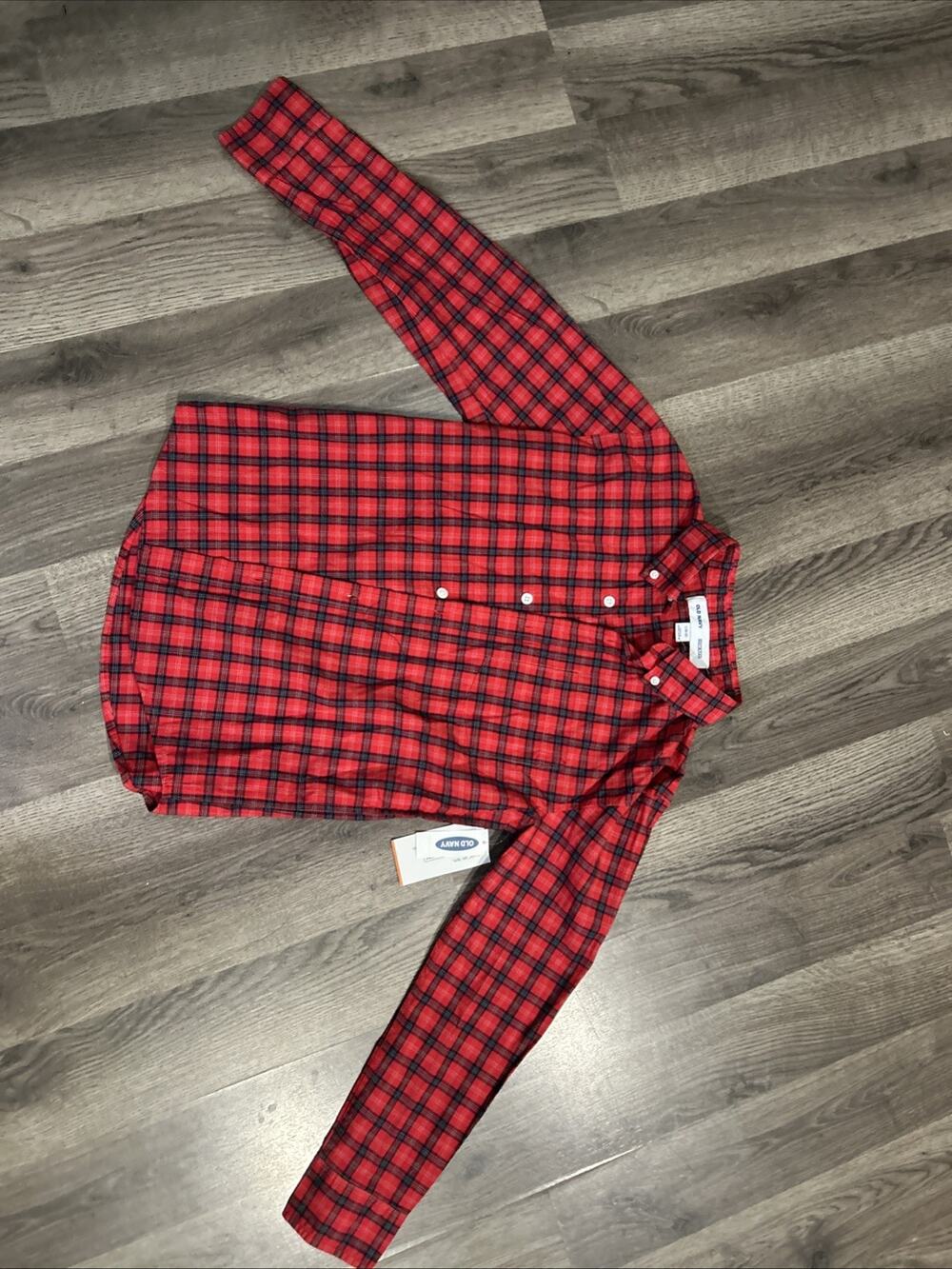 New Old Navy YL 10/12 Red Plaid Button Up Long Sleeve